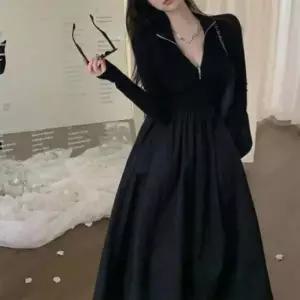 여성롱원피스 하프 집업 니트 믹스 롱 원피스 긴팔 반집업 긴팔롱원피스 하프집업원피스 가을원피스