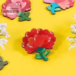 [키득키득]하트 카네이션 팬시우드 브로치