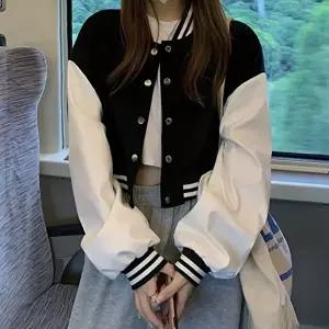 [옷자락]여자 봄 가을 간절기 세미크롭 배색 야구점퍼