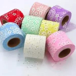 6cm 데이지 망사리본 22m 쉬폰 선물포장끈 망사롤 레이스 부자재 다용도 플라워 리본 재료 만들기