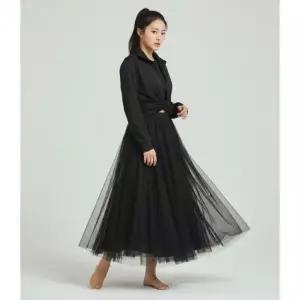 에스이오앤오 플레어 롱 쉬폰 레이스 망사 샤스커트