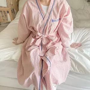 레터링 체크 샤워가운 로브 남녀공용 빅사이즈 목욕 가운 커플