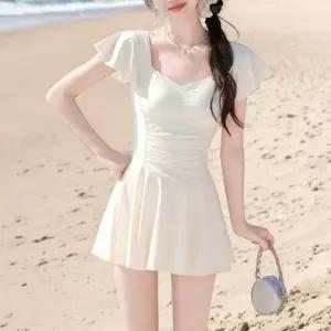 [옷자락]여자 하트넥 셔링 프릴 스커트 팔뚝 허벅지 커버 원피스 수영복