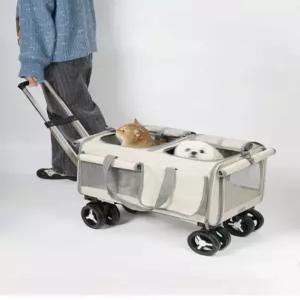 대용량 2단 고양이 패브릭 완전 밀폐형 통기성 좋은 강아지 유모차 겸용 여행용 이동장 가벼운 휴대용 바퀴 튼튼한 외출 가방
