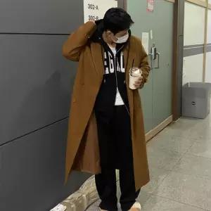 [옷자락]남자 여자 울 박시핏 어깨패드 테일러드 맥시 롱코트