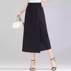여성 롱 편한 여름 얇은 랩 7부 허리밴딩 A라인 와이드 치마바지