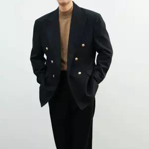 [옷자락]남자 더블 브레스트 금장버튼 울 정장 하객룩 자켓