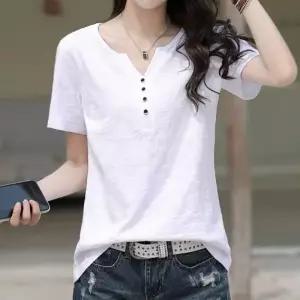 슬리밍 여름 브이넥 반팔 여성 쿨 티셔츠