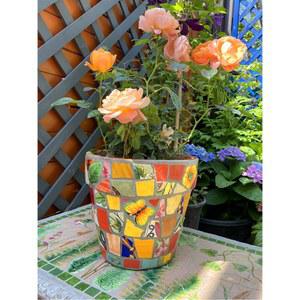 이색 도자기 모자이크 플라워 그린 난초 국화 화분