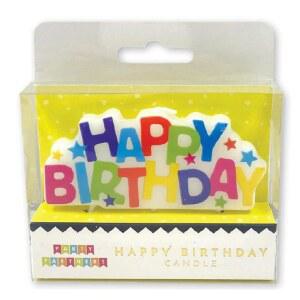 파티 파트너 해피 버스데이 블록 프린트 캔들, 2.75인치 높이, 밝은 무지개 색상