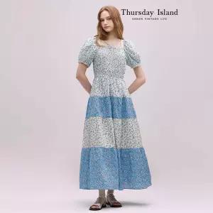 [Thursday Island] 스퀘어넥 플라워 롱 원피스(T244MOP277W)