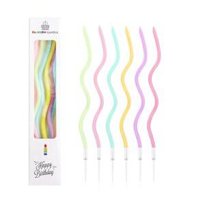 Cwise 24 카운트 트위스티 생일 양초 나선형 케이크 양초와 홀더 마카롱 색상의 생일, 파티 및 장식용 긴 양초(레인보우 뮤틀리컬러)