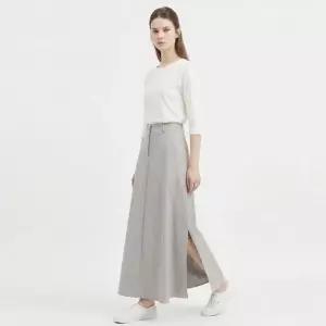 [샵앤] 여성 뒷밴딩 밑단트임 A라인 플레어 핀턱 롱스커트 NTT-WSK-21154