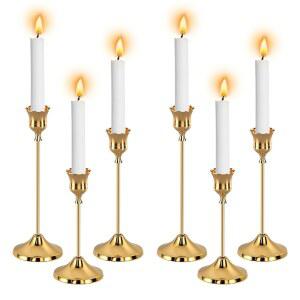 6pcs 골드 캔들 홀더, 캔들스틱 홀더 테이퍼 기둥 스틱 장식 할로윈 크리스마스 캔들라브로 파라 센트로 데 메사(골드)