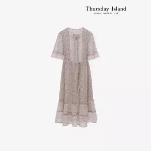 [Thursday Island] 보더 믹스 플라워 쉬폰 원피스(T244MOP249W)
