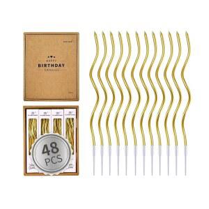 PHD 케이크 48개 골드 스파이럴 롱 얇은 메탈릭 생일 양초, 파티, 결혼식 장식, 파티 양초