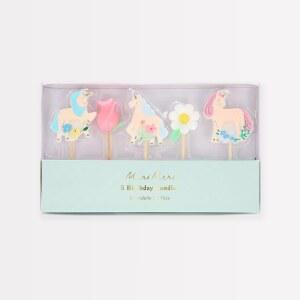 메리 메도우 유니콘 캔들(5팩), 생일 케이크 토퍼, 스틱 포함 평균 키는 4.25인치, 무향