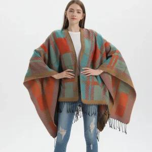 여자망토 목도리 체크 트임 망토 클래식 케이프 보온 니트 수술 심쿵마켓