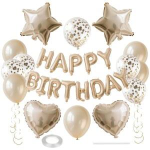 WEIKA 27개 샴페인 골드 생일 장식, 3D 편지 축하 풍선 배너, 펜타그램 하트 포일 색종이 세트 남자 여자 파티 용품용