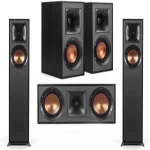 Klipsch 레퍼런스 R-610F 5.0 홈 시어터 팩 2X - 바닥에 서 있는 스피커 쌍 41M 책장 52C 센터 채널 블랙