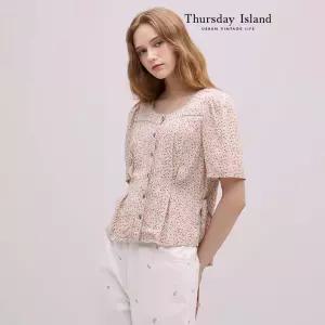 [Thursday Island] 플라워 패턴 벨트 블라우스(T244MBL250W)