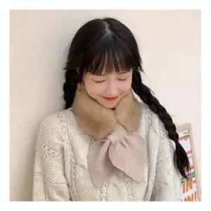 밍크 겨울 리본 니트 퍼 여자 선물 쁘띠 목도리 머플러