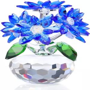 오르날리스트 크리스탈 블루 데이지 꽃 피규어 여성 친구를 위한 선물 유리 꽃다발 수집품 자매를 생일