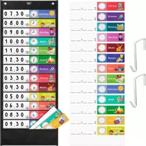 미스터 펜 일일 일정 포켓 차트 13+1 양면 재사용 카드 26장 색상 빈 12.8피트 x 35인치 교실