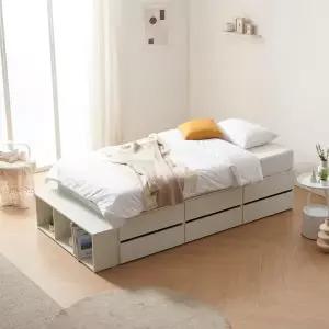 [인터데코](착불) 서랍과 발판수납으로 공간절약, 헤드리스 심플 침대 SS P0000BYS