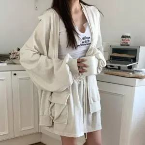 여자 드로우코드 캐쥬얼 하프팬츠 후디 집업 건빵 세트