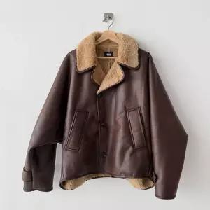 [옷자락]남녀 공용 박시 카라 무스탕 가죽 자켓 퍼안감