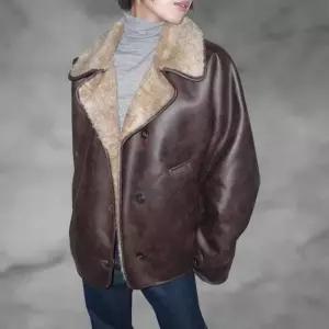 [옷자락]여성 남성 오버핏 퍼안감 카라 가오리 무스탕 가죽 재킷