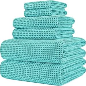 폴리테 430 GSM 마이크로파이버 퀵 드라이 보푸라기 프리 오버사이즈 목욕 타월 세트 6피스(와플 위브)