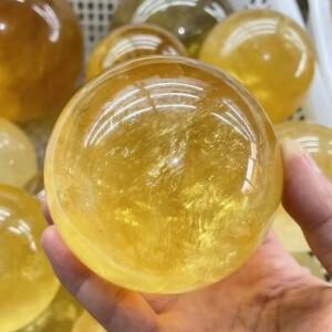 자연 노란색 석 구 치유 크리스탈 석영 공 보석 Reiki 룸 장식 황수정 수집