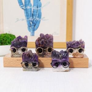 1PC 천연 자수정 크리스탈 클러스터 착용 안경 고슴도치 장식품 공예 홈 오피스 데스크탑  수집