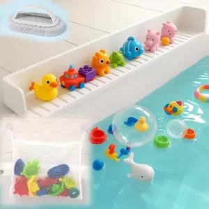 엑스트라 롱 화이트 욕조 스플래시 가드 실리콘 장난감 선반 홀더로 물 유출 방지 목욕 액세서리 2.6피트