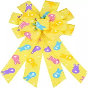 부활절 화환 활 노란 토끼 패턴 위한 삼베 - 휴일 현관 장식을 이스터 나무 토퍼