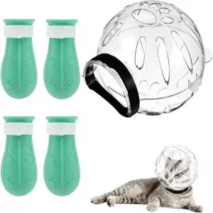 그루밍용 힌브켄라 고양이 입마개 거품 헬멧 통기성 후드 커버 목욕 네일 트리밍용 실리콘 발 신발 4개