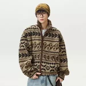 코디코치 빈터 자켓 남녀공용 집업 플리스 재킷 무드 자카드 패턴 루즈 오버사이즈 하이넥 점퍼 아우터