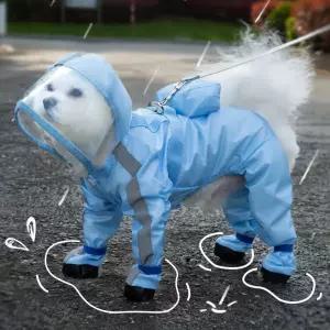 이든앤저스티스 가방이 있는 강아지 산책 우비 레인코트 신발일체형 우의 반려견 외출 비옷 방수