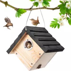 드레유 1팩 렌 하우스 11/8인치 입구 홀에 금속 가드 통풍구 병아리를 위한 소나무 목재 버드 하우스블랙를