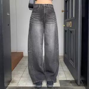 [옷자락]여자 사계절 와이드 벌룬핏 흑청 청바지