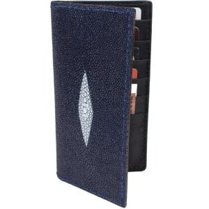요더 가죽 회사 정품 가오리 피부 체크북 로데오 지갑, 남성 u2019s 롱 슬림 프로필 (네이비)