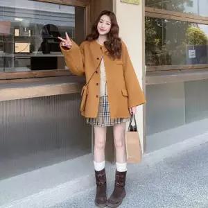 여자 울 캐주얼 데일룩 코트 모피 라운드 싱글 겨 더블 DAOL4