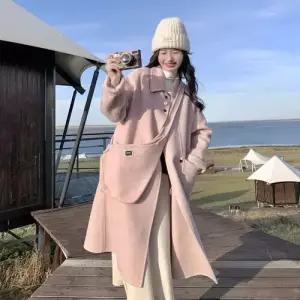 여자 핑크 울 겨울 트렌디 아이템 코트 모피 더블 슬림핏 HT4