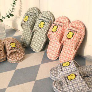 3중 쿠션 체크 병아리 면 실내화 누빔 거실화 슬리퍼