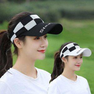 썬캡 선캡 왕골 차단 체크 밴드 버킷햇 통풍 가리개 니트 메쉬 소재 여성 모자 비치 햇빛 챙모자