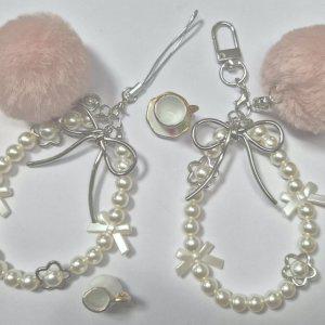 진주 밍크볼 핸드폰 스트랩겸 키링