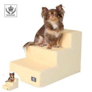 강아지계단 애견 침대계단 슬라이드 스텝 나무 원목 발판 쇼파 커버 쥬시폼폼 3단 옐로우