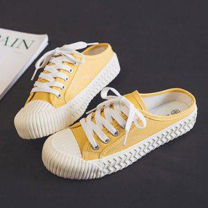 여성 캔버스 뮬 스니커즈 블로퍼 뒤트임 레이스업 단화 데일리 운동화 슬리퍼 구두